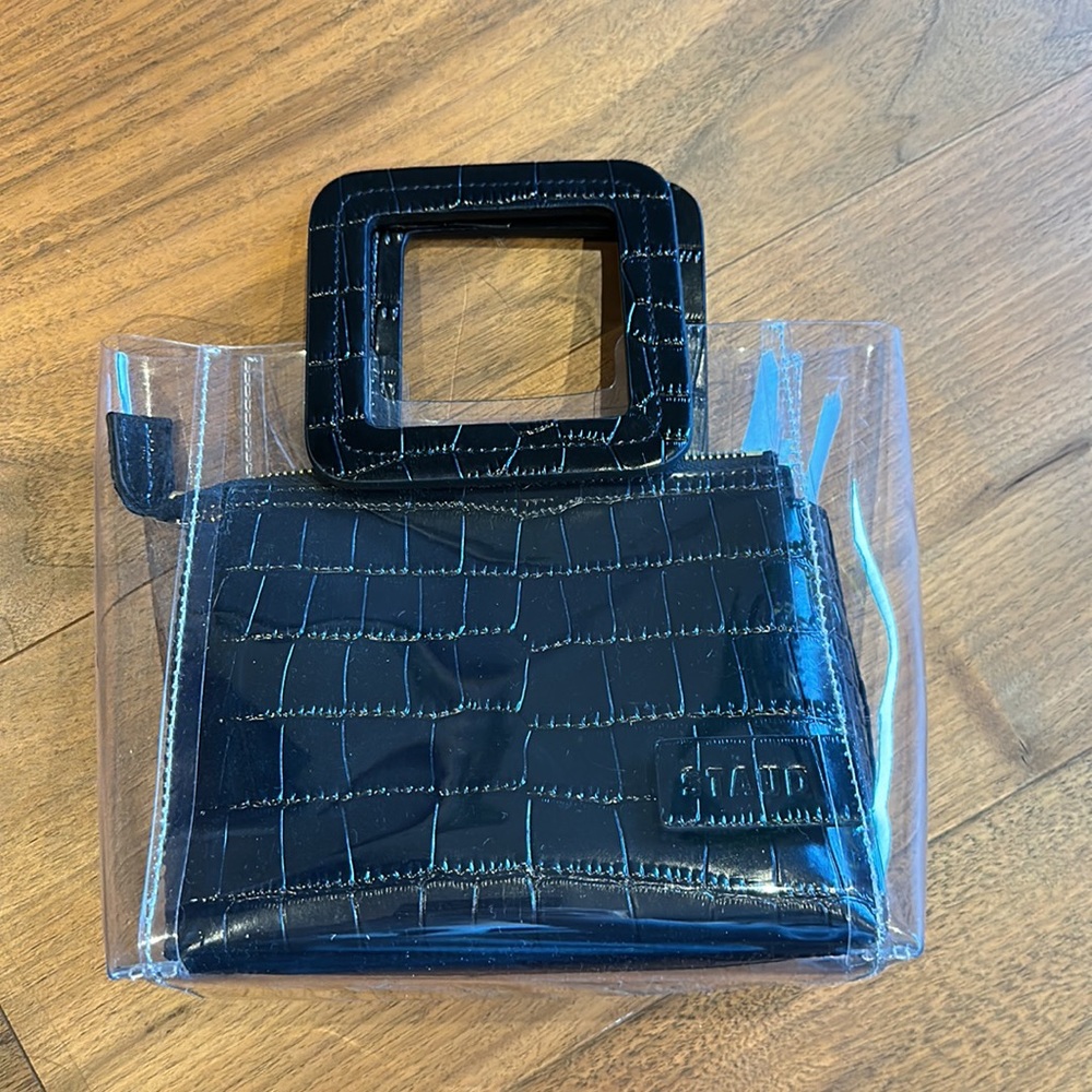 STAUD Black Croc-Embossed Clear Tote